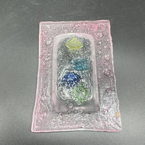 Vintage Hand Made Rectangular Trinket Dish Holder Container Plate Pink Bubbles - Picture 12 of 12